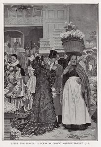 Efter festerna - en scen på Covent Garden Market av Arthur Herbert Buckland