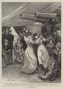 Ett besök av kanaleskadern i Cadiz, två spanska damer dansar Sevillana i ett hem ombord på fartyget