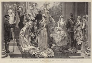 Säsongens första salong, vid foten av den stora trappan på Buckingham Palace av Arthur Hopkins