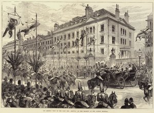 Drottningens besök i East End, Hennes Majestäts ankomst till London Hospital av Arthur Hopkins