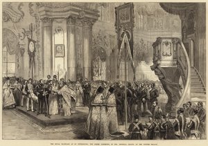 Det kungliga bröllopet i St Petersburg, den grekiska ceremonin, i det kejserliga kapellet i Vinterpalatset