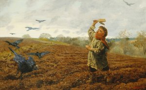 Kråkskrämmaren; "Duvor och kråkor, ta hand om dina tår", 1884 av Arthur Hughes