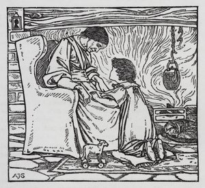 HC Andersen: Flickan som trampade på limpan (litho) av Arthur Joseph Gaskin