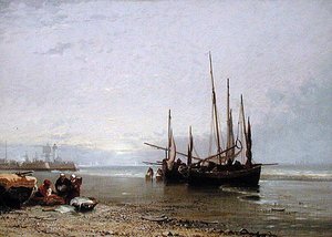 Bogserbåtar på stranden i Treport