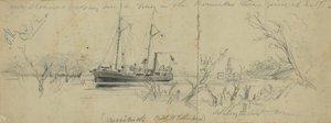 USS Currituck och bogserbåten Seth Low på Pamunkey River, 1862 av Arthur Lumley