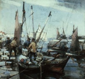 Harbour Scene (olja på duk) av Arthur MacDonald