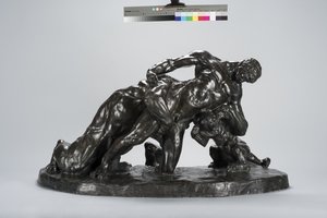 Man inlåst i strid med Lioness Cub (brons) av Arthur Putnam