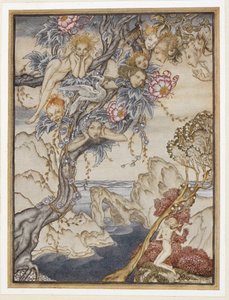 AKT III: Scen II, rad 144 Ön är full av ljud, ljud och söta luftar, som ger glädje och inte gör ont. av Arthur Rackham