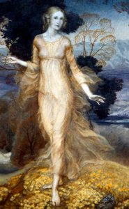 En ung kvinna i en trädgård, ca 1920 (akvarell på papper) av Arthur Rackham