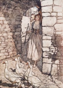 Ack! Kära Falada, där hänger du .. , från Bröderna Grimms sagor, pub. 1909 av Arthur Rackham
