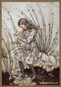 Alice och grisen utklädda till en bebis av Arthur Rackham