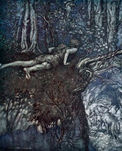 "Och där lärde jag mig hur kärlek var", 1924. av Arthur Rackham