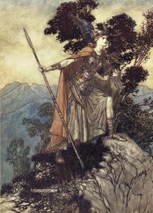 Brunhilde. Illustration till Rhinegold och Valkyrien av Richard Wagner, 1910 av Arthur Rackham