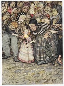 "Men han har ingenting på sig alls", sa ett litet barn. Färgillustration till berättelsen, 