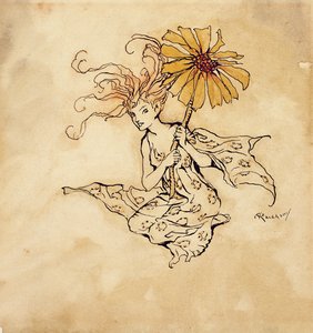 Daisy Fairy, illustration från Peter Pan i Kensington Gardens, av J.M. Barrie, publicerad 1912 (penna, bläck & wc på papper) av Arthur Rackham