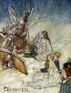 Elves Playing Music Illustration av Arthur RACKHAM (1867-1939) för The Dream of a Summer Night av William SHAKESPEARE av Arthur Rackham
