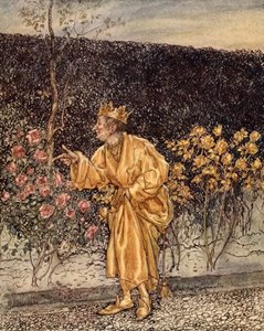 Varje blomma ändrades till guld, illustration från "A Wonder Book for Girls and Boys" av Nathaniel Hawthorne, 1928 av Arthur Rackham