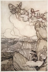 Feer i berg, från Rip Van Winkle av Washington Irving, pub. 1910 av Arthur Rackham