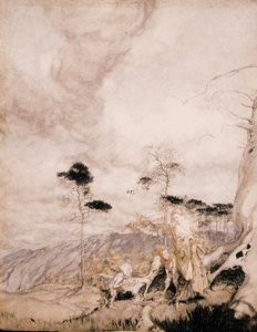 Fairy Egg Vendors (akvarell med penna och bläck på papper) av Arthur Rackham