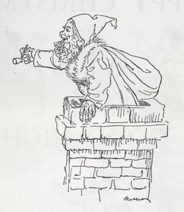 Jultomten klättrar nerför en skorsten av Arthur Rackham