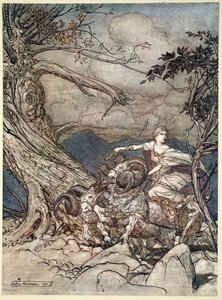 "Fricka närmar sig i ilska", 1910. av Arthur Rackham