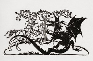 George och draken. Från boken English Fairy Tales återberättade av F.A. Steel med illustrationer av Arthur Rackham, publicerad 1927. av Arthur Rackham