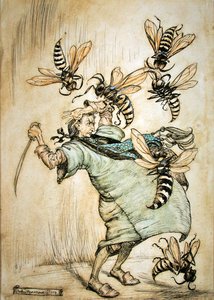 Gullivers strid med getingarna av Arthur Rackham