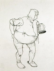 "Han mediterade ett mäktigt utkast: ena handen fumlade med sina taggar, medan den andra sträcktes ut i akten att fatta Jorum", illustration från The Ingoldsby Legends, eller Mirth and Marvels