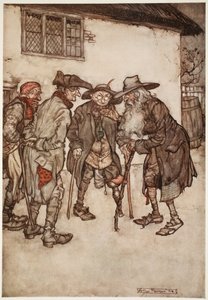Han hittade snart många av sina tidigare kumpaner, även om alla snarare desto värre för tidens slitage., från Rip Van Winkle av Washington Irving, pub. 1910 av Arthur Rackham