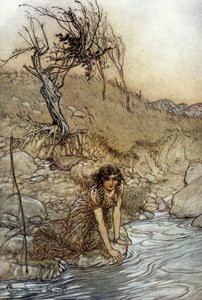 Hermia: Illustration av Arthur RACKHAM (1867-1939) för The Dream of a Summer Night av William SHAKESPEARE av Arthur Rackham