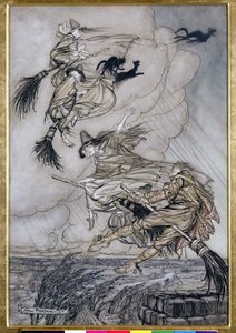 Hallå! Uppför skorstenen Lass! Hey After you!, illustration i The Ingoldsby Legends of Mirth and Marvels, 1907 (penna och bläck med wc på papper) av Arthur Rackham