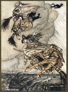 Hallå! Upp genom skorstenen, tjejen! Hej, efter dig!, från The Ingoldsby Legends, pub. 1907 av Arthur Rackham