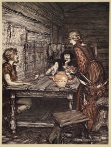 Hunding upptäcker likheten mellan Siegmund och Sieglunde, illustration från 