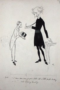 Jag har sett en del av ditt tyg med en liten lila tönt... sa Gissing ödmjukt, illustration från "Where the Blue Begins", av Christopher Morley, publicerad 1925 (penna och bläck). av Arthur Rackham
