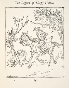 Ichabod Crane flyr från den huvudlösa ryttaren, från The Legend of Sleepy Hollow av Washington Irving (1783 - 1859), pub. 1928 av Arthur Rackham