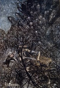 Illustration av Arthur RACKHAM (1867-1939) för The Dream of a Summer Night av William SHAKESPEARE av Arthur Rackham
