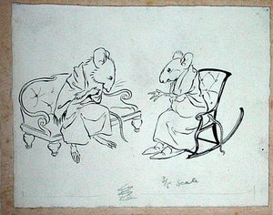 Illustration från "Soup from a Sausage Peg", Hans Andersons sagor, utgiven 1932 (penna och bläck på papper). av Arthur Rackham