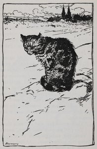 Illustration av en katt från Bremen Town Musicians. av Arthur Rackham