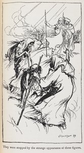 Illustration av de tre häxorna, Macbeth och Banquo. av Arthur Rackham