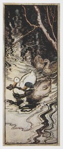 Illustration av två ankor som bär en nyckel från The Queen Bee. av Arthur Rackham