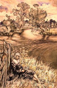 Izaak Walton Reclining Against a Fence, en av en serie illustrationer från Izaak Walton, 