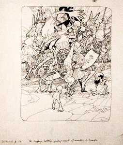 "Ingen individ fick sina ordentliga lemmar fästa vid sig", illustration från "The Zankiwank and the Bletherwitch" av S.J. Adair Fitzgerald, publicerad 1896 (penna och bläck på papper) av Arthur Rackham
