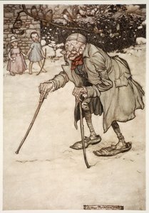 Gammal man med två pinnar, från Rip Van Winkle av Washington Irving, pub. 1910 av Arthur Rackham