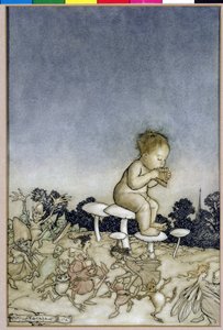 Peter Pan är Fairies Orchestra, illustration från Peter Pan i Kensington Gardens, av J.M. Barrie, 1806 (penna och bläck & wc på papper) av Arthur Rackham