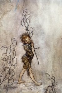 Puckkaraktären i pjäsen. Illustration till The Dream of a Summer Night av William SHAKESPEARE av Arthur Rackham