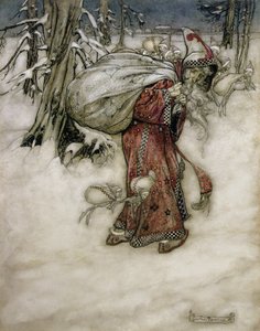 Jultomten, illustration från Arthur Rackhams Book of Pictures, 1907, publicerad 1913 (penna, bläck & wc på papper) av Arthur Rackham