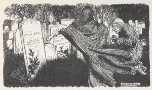 夜の墓地にいるスクルージと幽霊.スウェーデン語 av Arthur Rackham