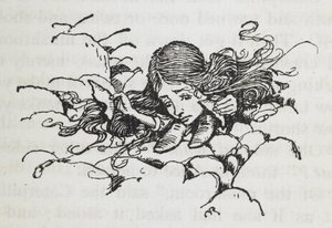 Krympt Alice efter att ha ätit lite av Caterpillars svamp av Arthur Rackham