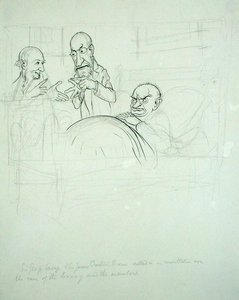Sir George Savage och Sir James Crichton Browne (1840-1937) kallade i samråd om fallet med BXXXY och medlemmarna (penna och bläck och penna på papper) av Arthur Rackham