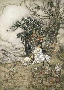 The Changeling, 1905 (wc & penna och bläck på papper) av Arthur Rackham